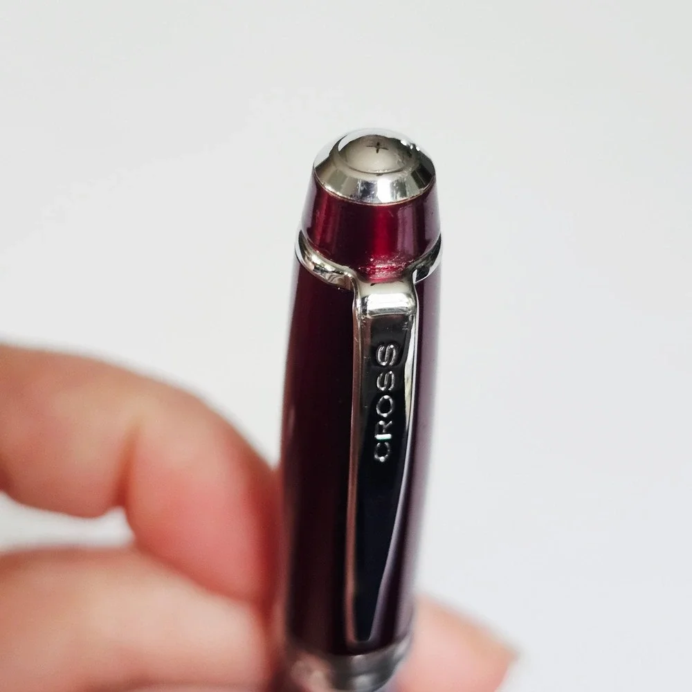 Vtg Cross Bailey Ballpoint Pen Metallic Burgundy Red Chrome Trim Twist Action